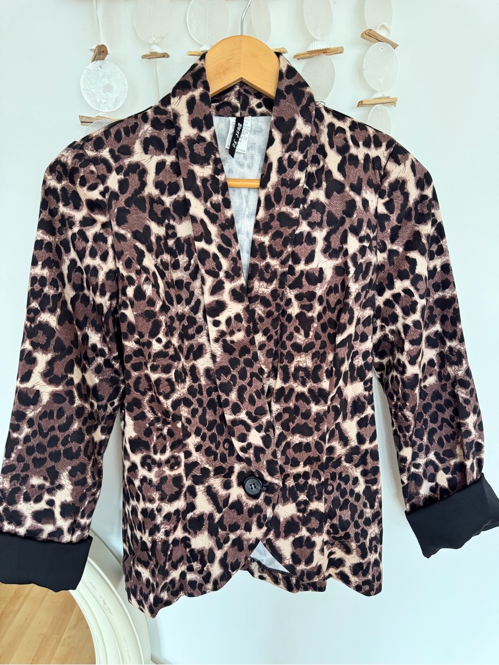 Leopard Print Women's Blazer Jacket - Brown/Black